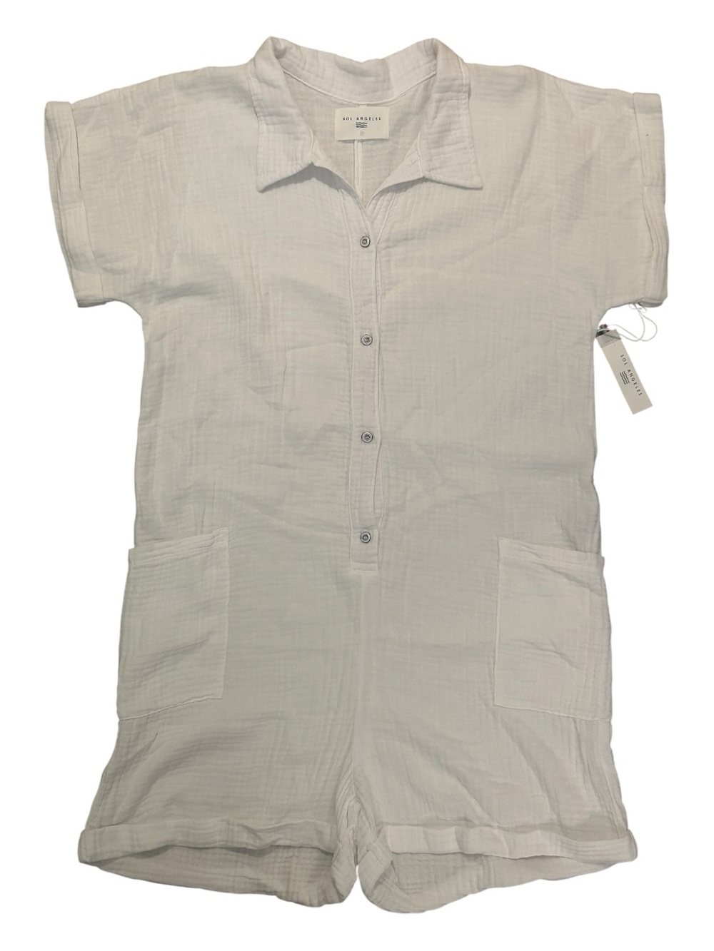 Sol Angeles White Short-Sleeve Button Crepe Romper‎
